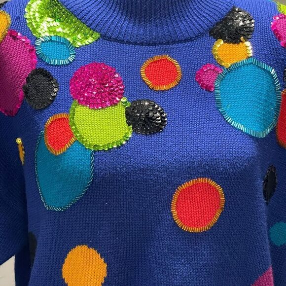 I. B. Diffusion Women's Vintage Rib Knit‎ Sequin Embellished Sweater Blue Medium - Picture 3 of 9